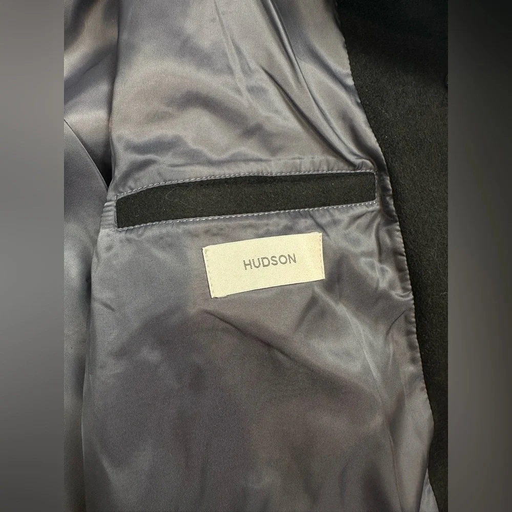 NWT HUDSON Mens Wool Varsity Bomber Jacket Size L Black‎ Ivory Faux Leather $248